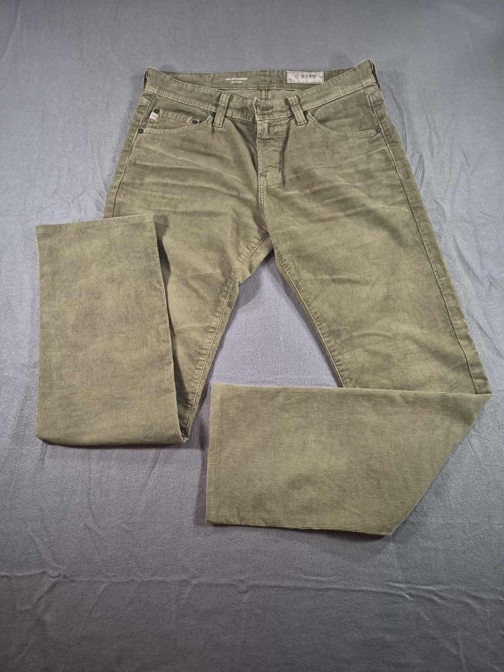 AG Adriano Goldschmied Men's Olive Green Corduroy 5-Pocket Pants Made in USA